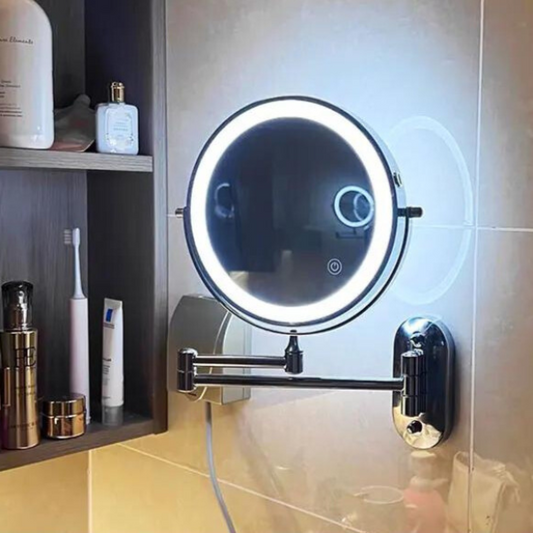 Rechargeable LED Magnifying Makeup Mirror - Black, 10x Magnification, Ideal for Bathroom & Beauty Routine