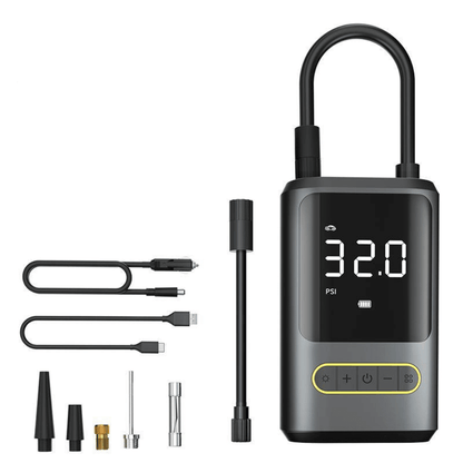 Portable Tyre Inflator with Built-in Power Bank | 150 PSI, LED Light & 4 Nozzles for Cars, Bikes & Sports Equipment