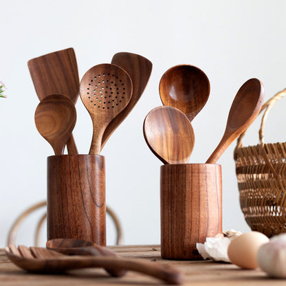 Wooden Kitchen Utensils Set - Teak Wood Cooking Utensils and Spoons for Stylish Kitchens, Best Wooden Kitchen Utensils