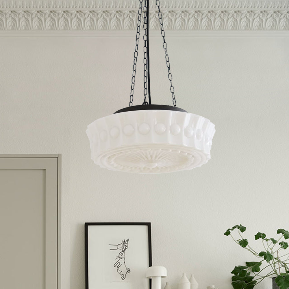 Vintage 3-Light Schoolhouse Pendant Light with Ceramic Shades for Kitchen & Dining Room Lighting
