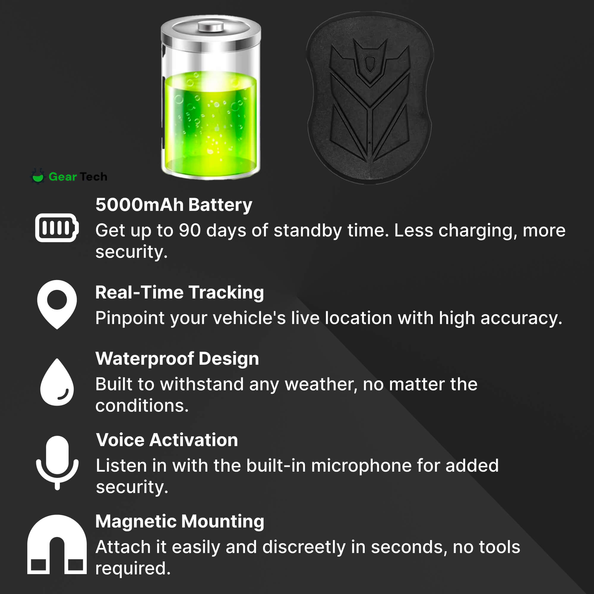 Waterproof GPS Car Tracker | Real-Time Monitoring, Voice Activation & 5000mAh Battery for Vehicle Security