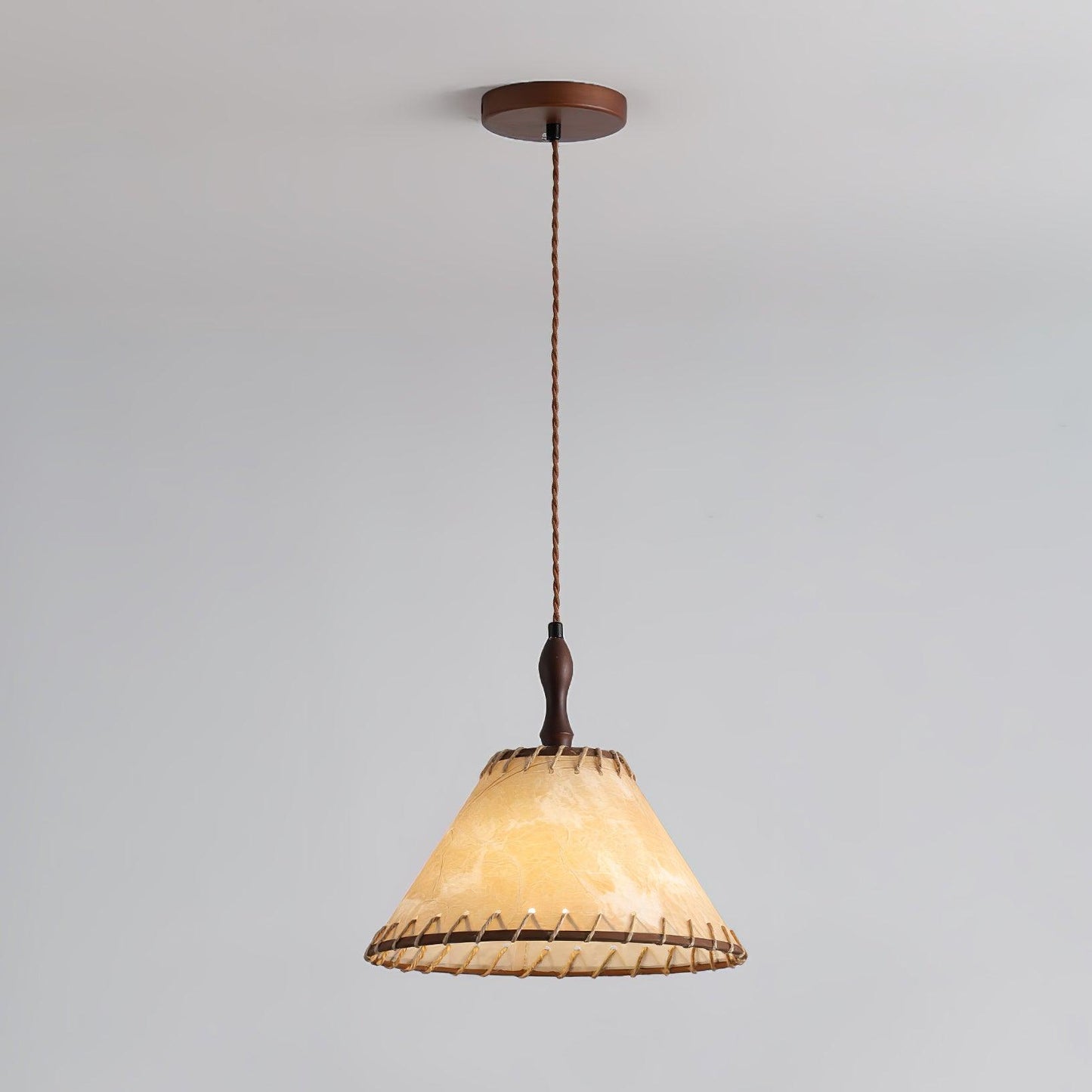 Wood and Fabric Pendant Lamp - Rustic Hanging Light Fixture for Dining Room & Kitchen Decor