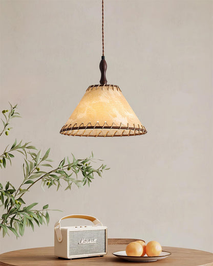 Wood and Fabric Pendant Lamp - Rustic Hanging Light Fixture for Dining Room & Kitchen Decor