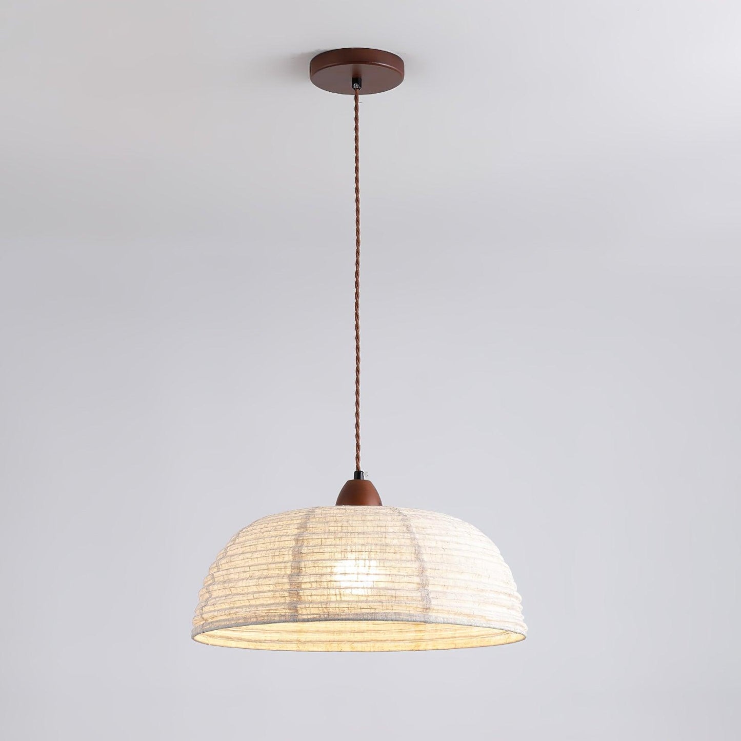 Wood and Fabric Pendant Lamp - Rustic Hanging Light Fixture for Dining Room & Kitchen Decor