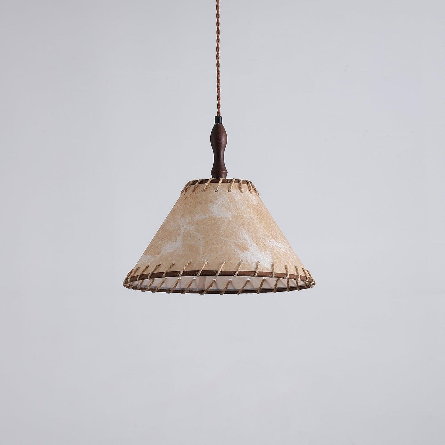 Wood and Fabric Pendant Lamp - Rustic Hanging Light Fixture for Dining Room & Kitchen Decor