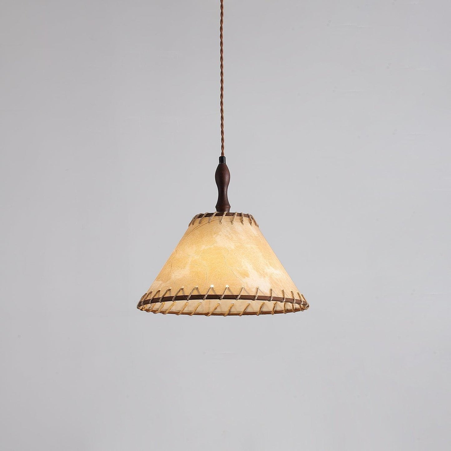 Wood and Fabric Pendant Lamp - Rustic Hanging Light Fixture for Dining Room & Kitchen Decor