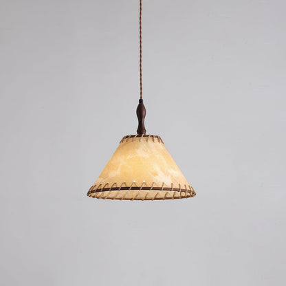 Wood and Fabric Pendant Lamp - Rustic Hanging Light Fixture for Dining Room & Kitchen Decor