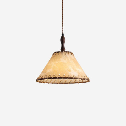 Wood and Fabric Pendant Lamp - Rustic Hanging Light Fixture for Dining Room & Kitchen Decor