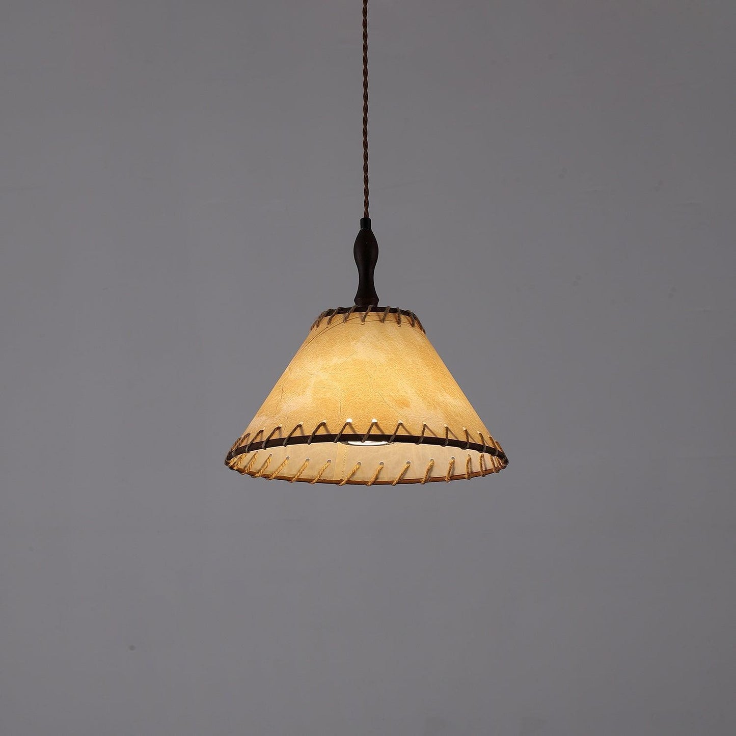 Wood and Fabric Pendant Lamp - Rustic Hanging Light Fixture for Dining Room & Kitchen Decor