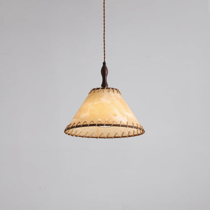 Wood and Fabric Pendant Lamp - Rustic Hanging Light Fixture for Dining Room & Kitchen Decor