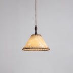 Wood and Fabric Pendant Lamp - Rustic Hanging Light Fixture for Dining Room & Kitchen Decor