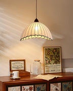 Wood and Fabric Pendant Lamp - Rustic Hanging Light Fixture for Dining Room & Kitchen Decor