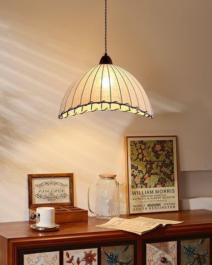 Wood and Fabric Pendant Lamp - Rustic Hanging Light Fixture for Dining Room & Kitchen Decor