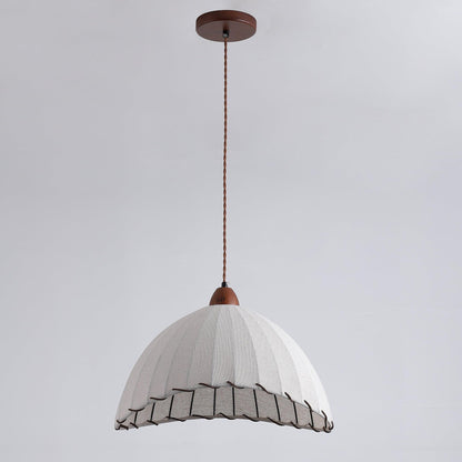 Wood and Fabric Pendant Lamp - Rustic Hanging Light Fixture for Dining Room & Kitchen Decor