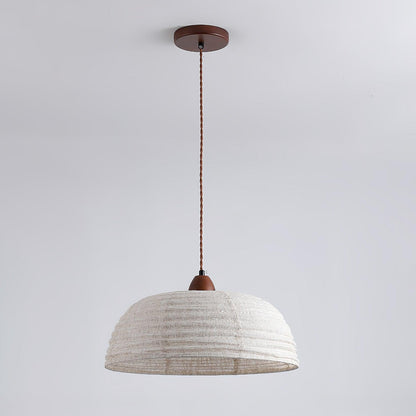 Wood and Fabric Pendant Lamp - Rustic Hanging Light Fixture for Dining Room & Kitchen Decor