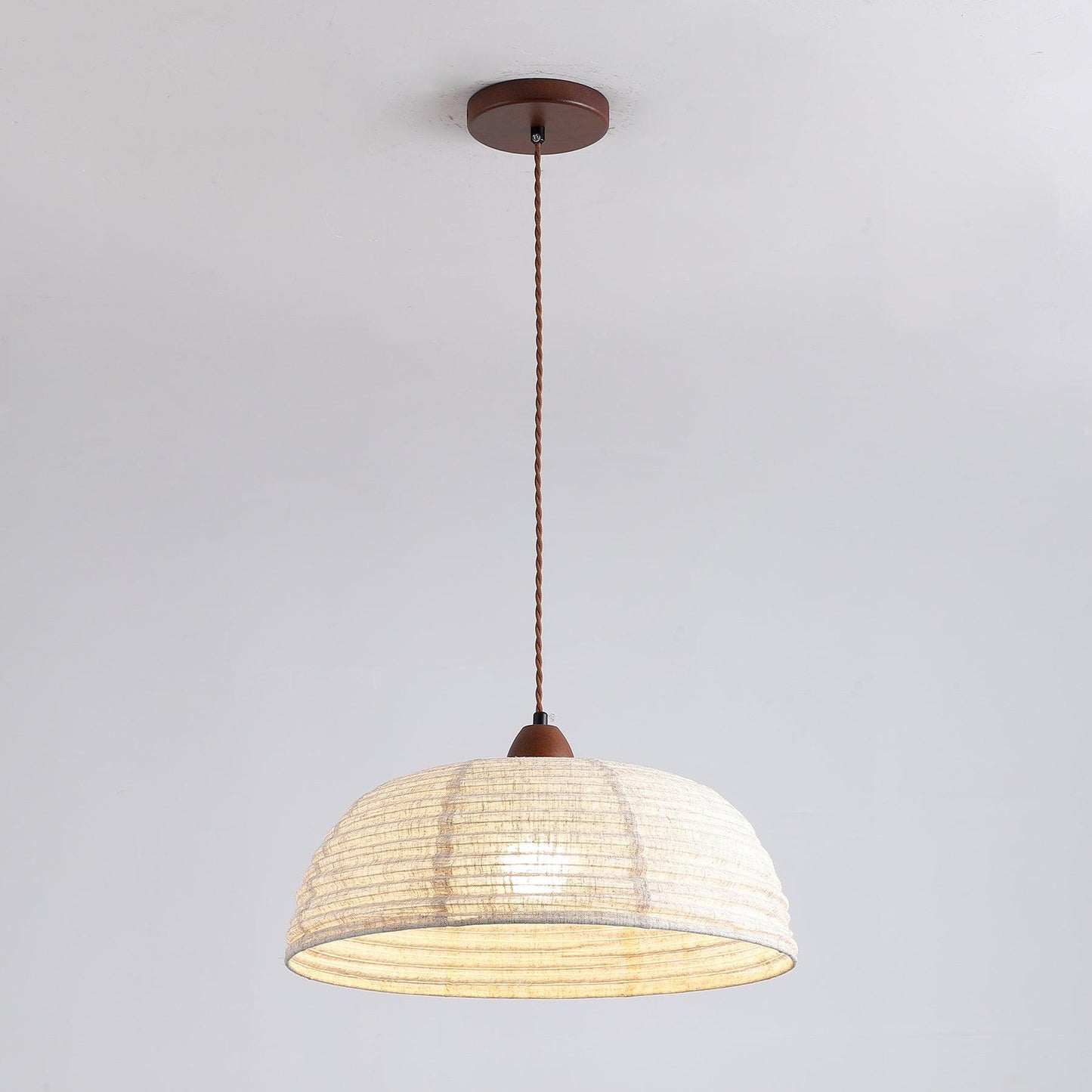 Wood and Fabric Pendant Lamp - Rustic Hanging Light Fixture for Dining Room & Kitchen Decor