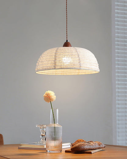 Wood and Fabric Pendant Lamp - Rustic Hanging Light Fixture for Dining Room & Kitchen Decor