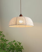Wood and Fabric Pendant Lamp - Rustic Hanging Light Fixture for Dining Room & Kitchen Decor
