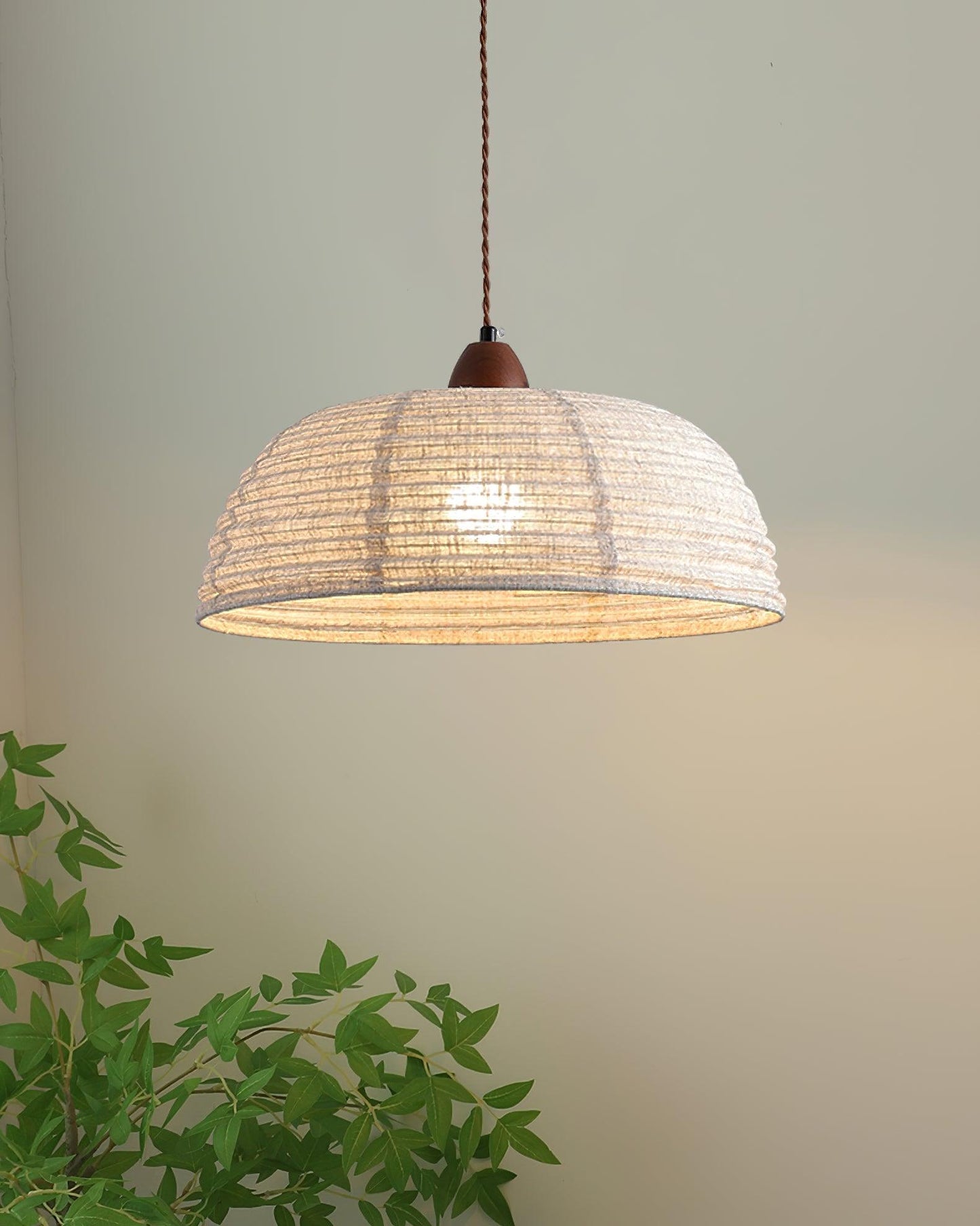 Wood and Fabric Pendant Lamp - Rustic Hanging Light Fixture for Dining Room & Kitchen Decor