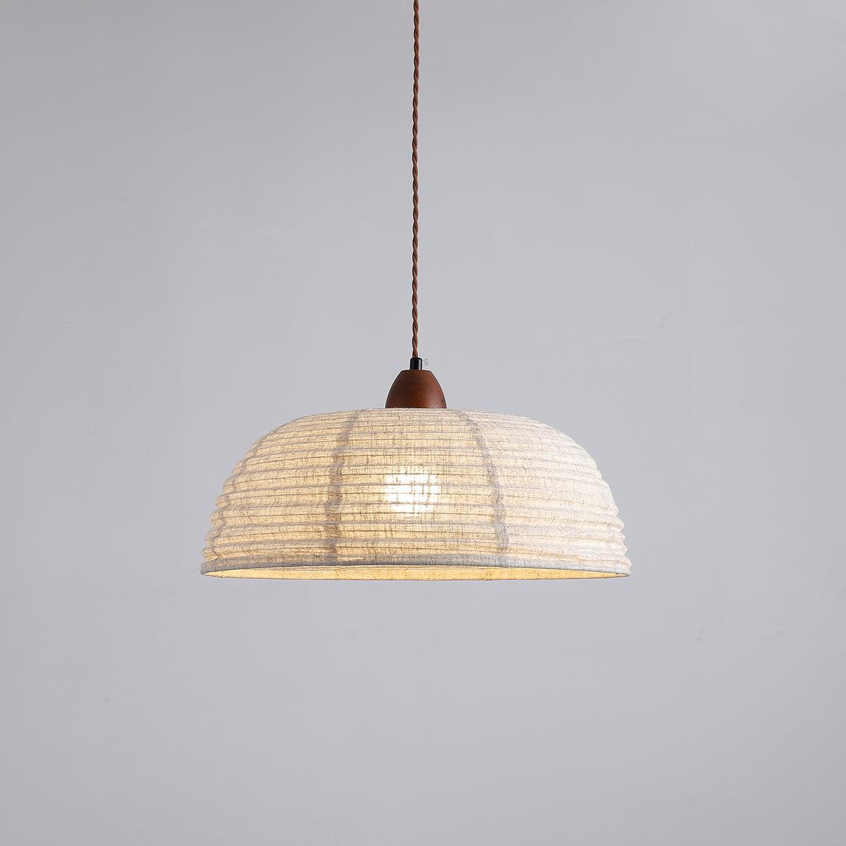 Wood and Fabric Pendant Lamp - Rustic Hanging Light Fixture for Dining Room & Kitchen Decor