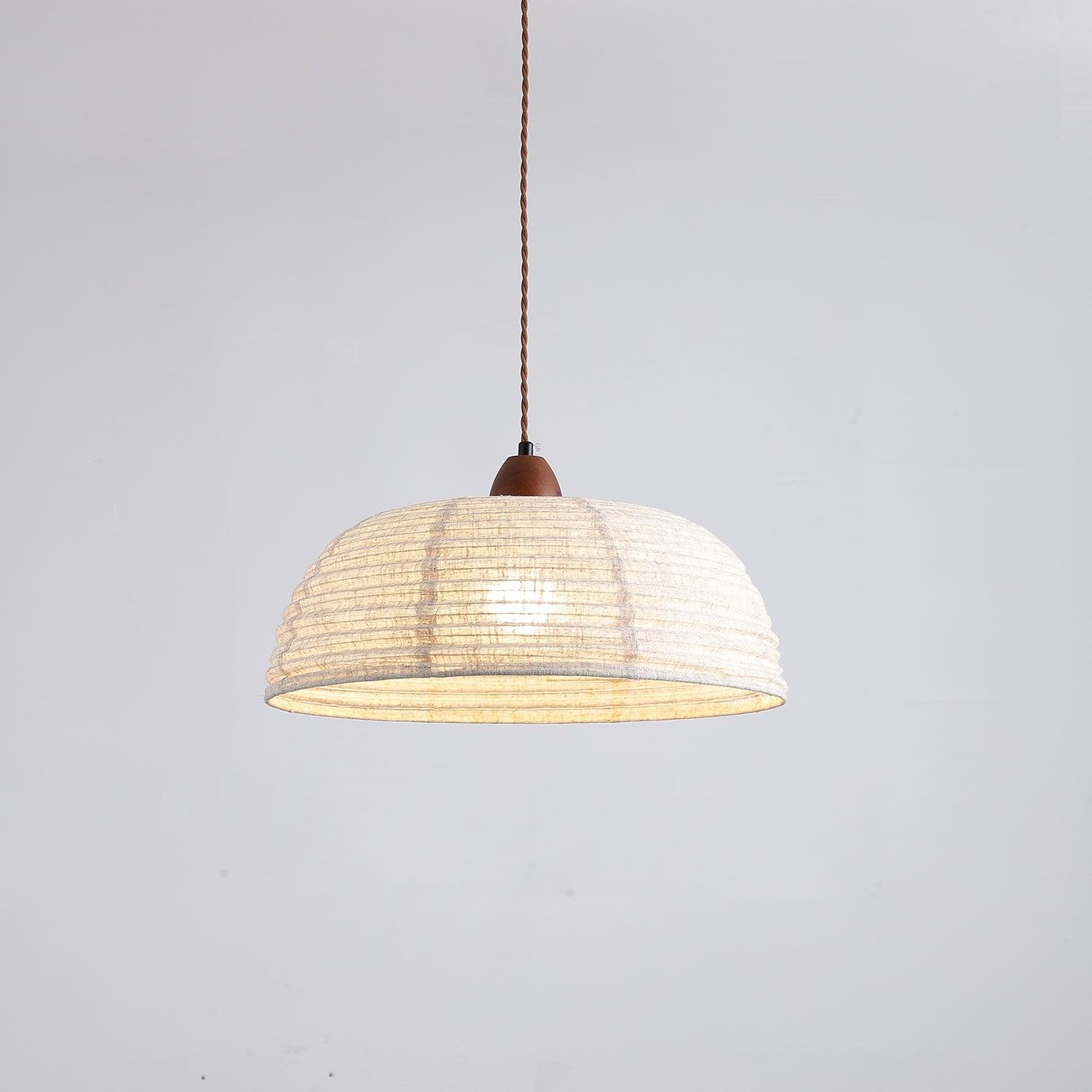 Wood and Fabric Pendant Lamp - Rustic Hanging Light Fixture for Dining Room & Kitchen Decor