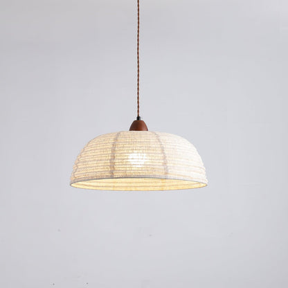 Wood and Fabric Pendant Lamp - Rustic Hanging Light Fixture for Dining Room & Kitchen Decor