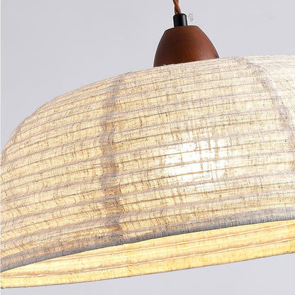 Wood and Fabric Pendant Lamp - Rustic Hanging Light Fixture for Dining Room & Kitchen Decor