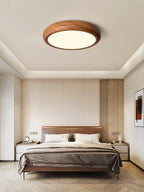 Wood Grain Round Ceiling Light Fixture - Modern LED Design for Living Room & Bedroom Illumination