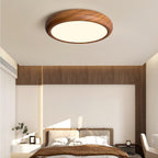 Wood Grain Round Ceiling Light Fixture - Modern LED Design for Living Room & Bedroom Illumination