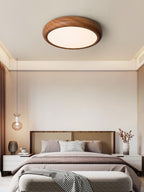 Wood Grain Round Ceiling Light Fixture - Modern LED Design for Living Room & Bedroom Illumination