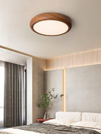 Wood Grain Round Ceiling Light Fixture - Modern LED Design for Living Room & Bedroom Illumination