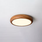 Wood Grain Round Ceiling Light Fixture - Modern LED Design for Living Room & Bedroom Illumination