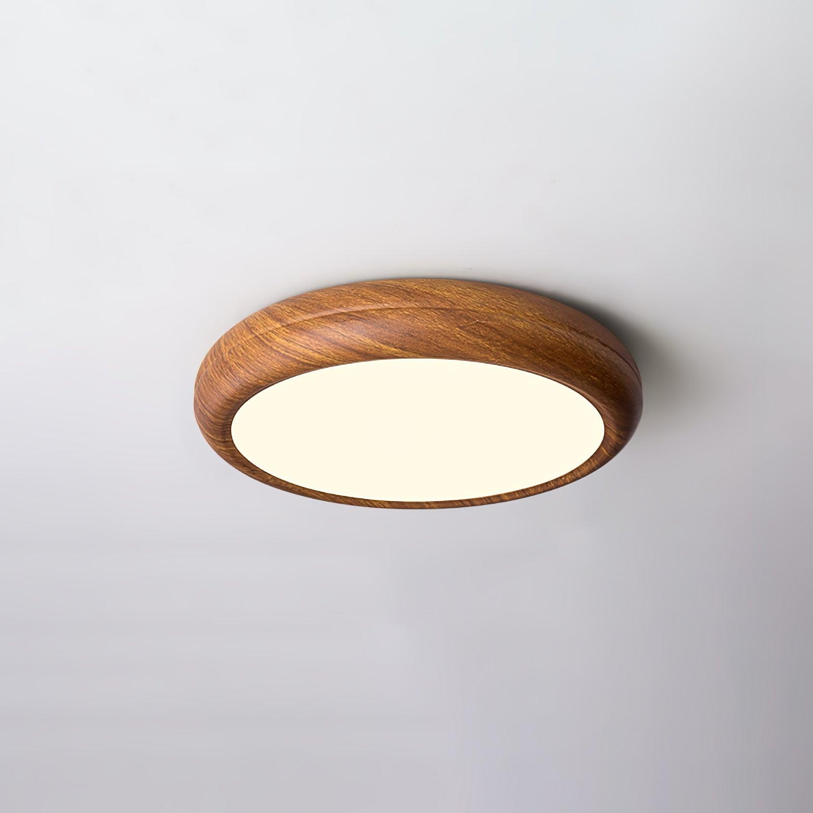 Wood Grain Round Ceiling Light Fixture - Modern LED Design for Living Room & Bedroom Illumination