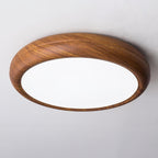 Wood Grain Round Ceiling Light Fixture - Modern LED Design for Living Room & Bedroom Illumination