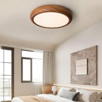 Wood Grain Round Ceiling Light Fixture - Modern LED Design for Living Room & Bedroom Illumination