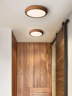 Wood Grain Round Ceiling Light Fixture - Modern LED Design for Living Room & Bedroom Illumination