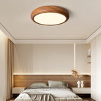 Wood Grain Round Ceiling Light Fixture - Modern LED Design for Living Room & Bedroom Illumination