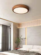 Wood Grain Round Ceiling Light Fixture - Modern LED Design for Living Room & Bedroom Illumination