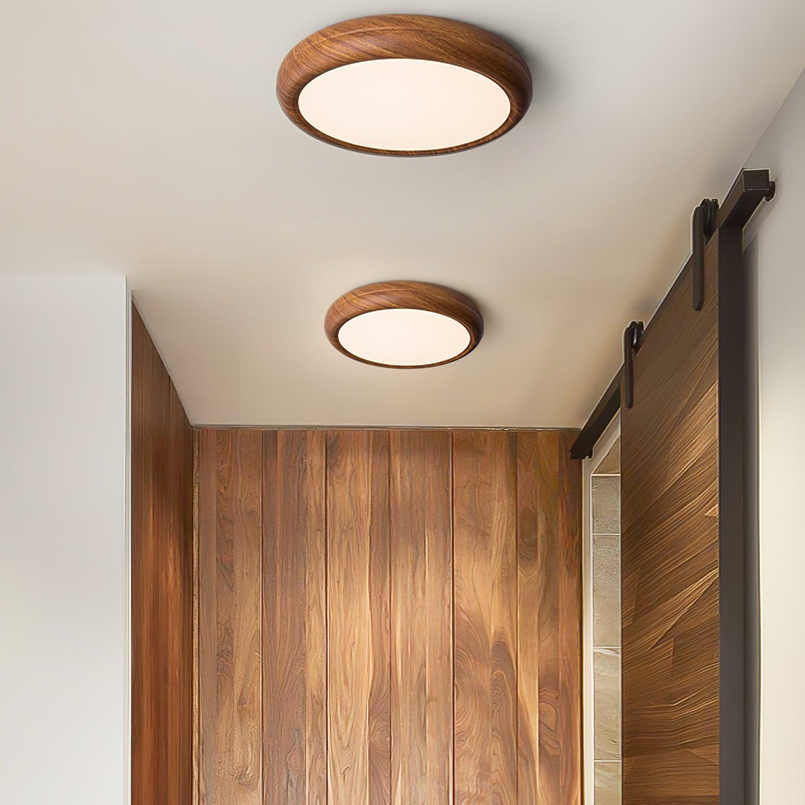 Wood Grain Round Ceiling Light Fixture - Modern LED Design for Living Room & Bedroom Illumination