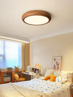 Wood Grain Round Ceiling Light Fixture - Modern LED Design for Living Room & Bedroom Illumination