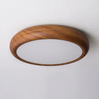Wood Grain Round Ceiling Light Fixture - Modern LED Design for Living Room & Bedroom Illumination