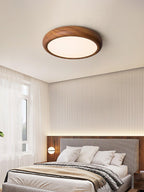 Wood Grain Round Ceiling Light Fixture - Modern LED Design for Living Room & Bedroom Illumination