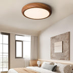 Wood Grain Round Ceiling Light Fixture - Modern LED Design for Living Room & Bedroom Illumination