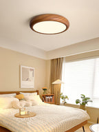 Wood Grain Round Ceiling Light Fixture - Modern LED Design for Living Room & Bedroom Illumination