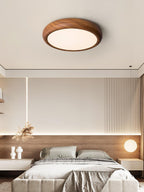 Wood Grain Round Ceiling Light Fixture - Modern LED Design for Living Room & Bedroom Illumination