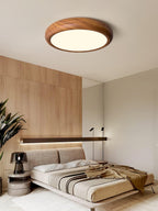 Wood Grain Round Ceiling Light Fixture - Modern LED Design for Living Room & Bedroom Illumination