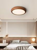 Wood Grain Round Ceiling Light Fixture - Modern LED Design for Living Room & Bedroom Illumination