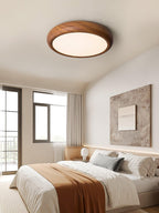 Wood Grain Round Ceiling Light Fixture - Modern LED Design for Living Room & Bedroom Illumination