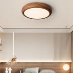 Wood Grain Round Ceiling Light Fixture - Modern LED Design for Living Room & Bedroom Illumination