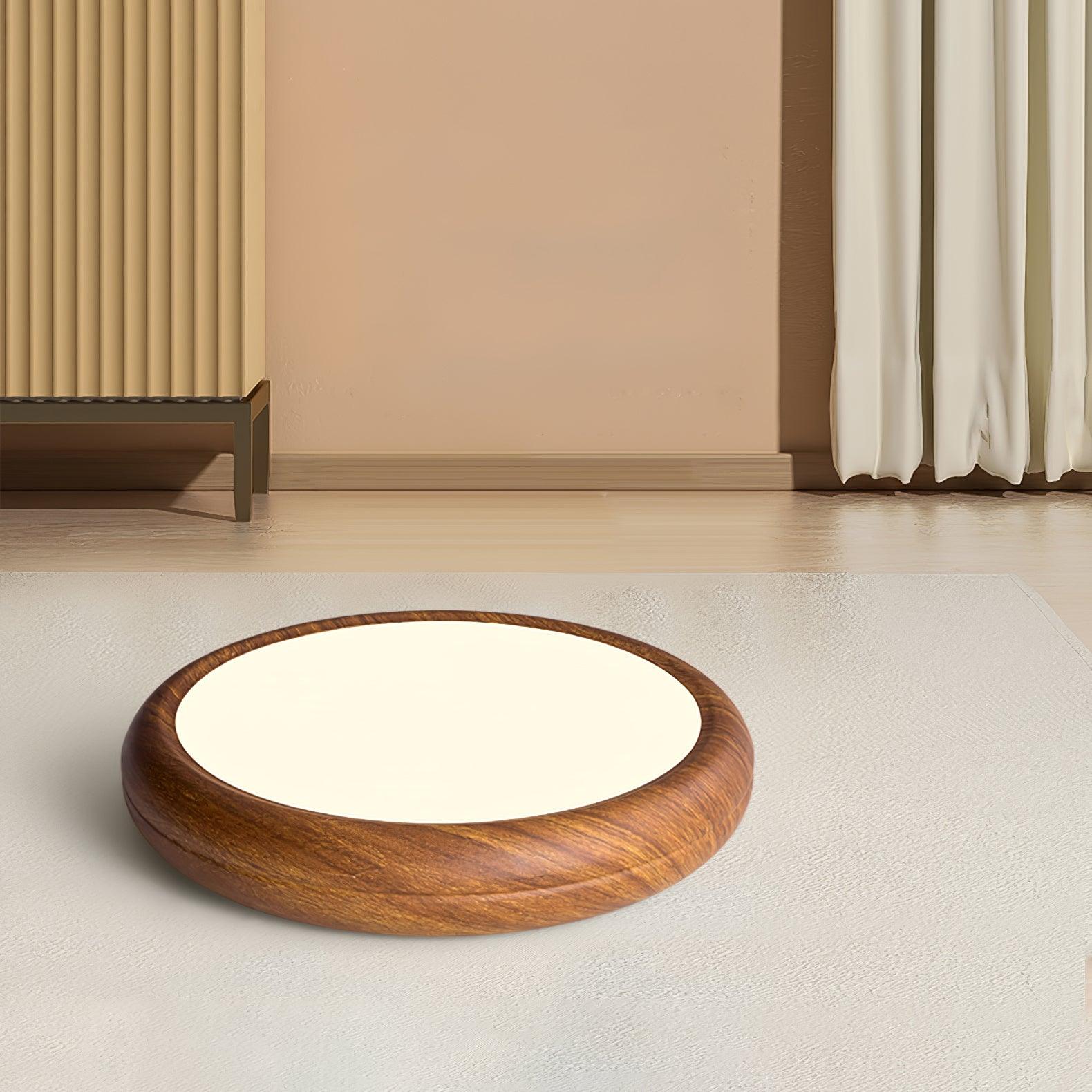 Wood Grain Round Ceiling Light Fixture - Modern LED Design for Living Room & Bedroom Illumination